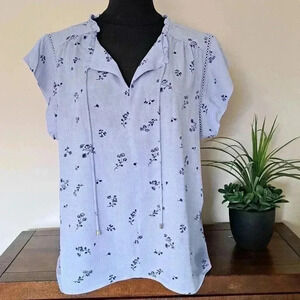 ❤️Buffalo David Bitton Floral Blouse Lightweight Flowy Top XL Blue Women's Shirt